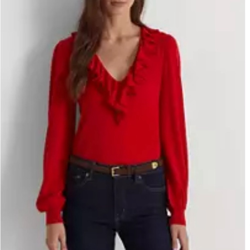 LAUREN Ralph Lauren Ruffle-Trim Jersey Sweater